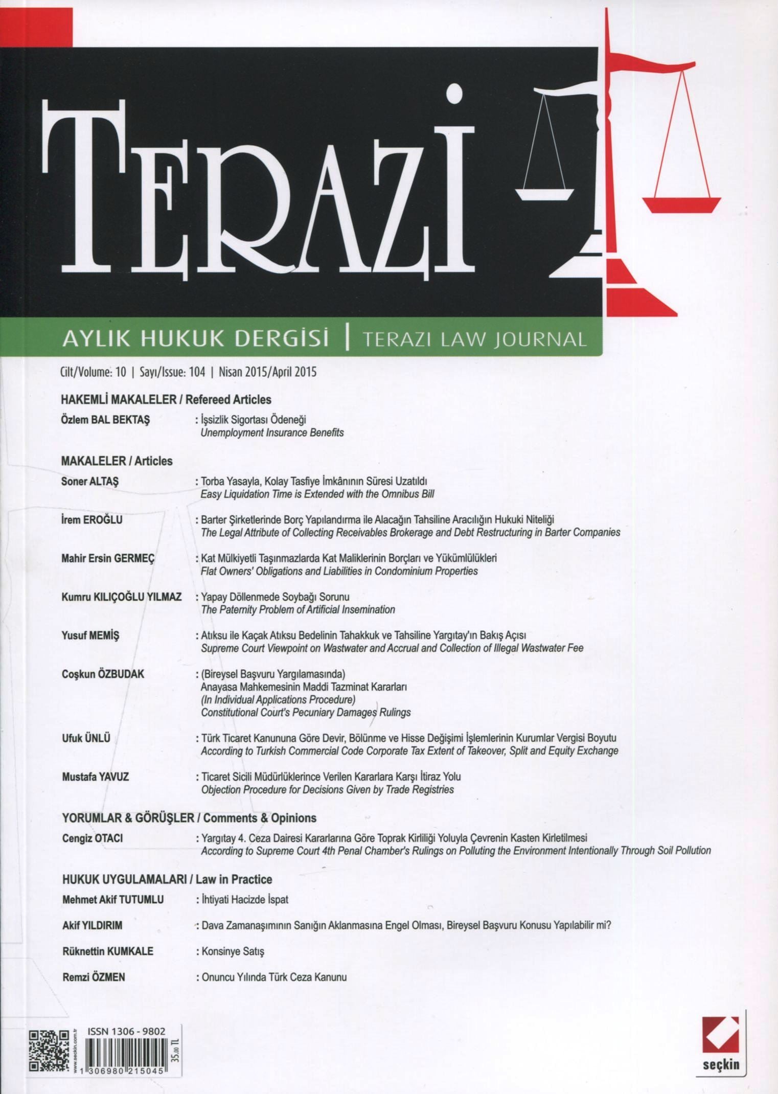 Terazi Aylık Hukuk Dergisi Sayı:104 Nisan 2015