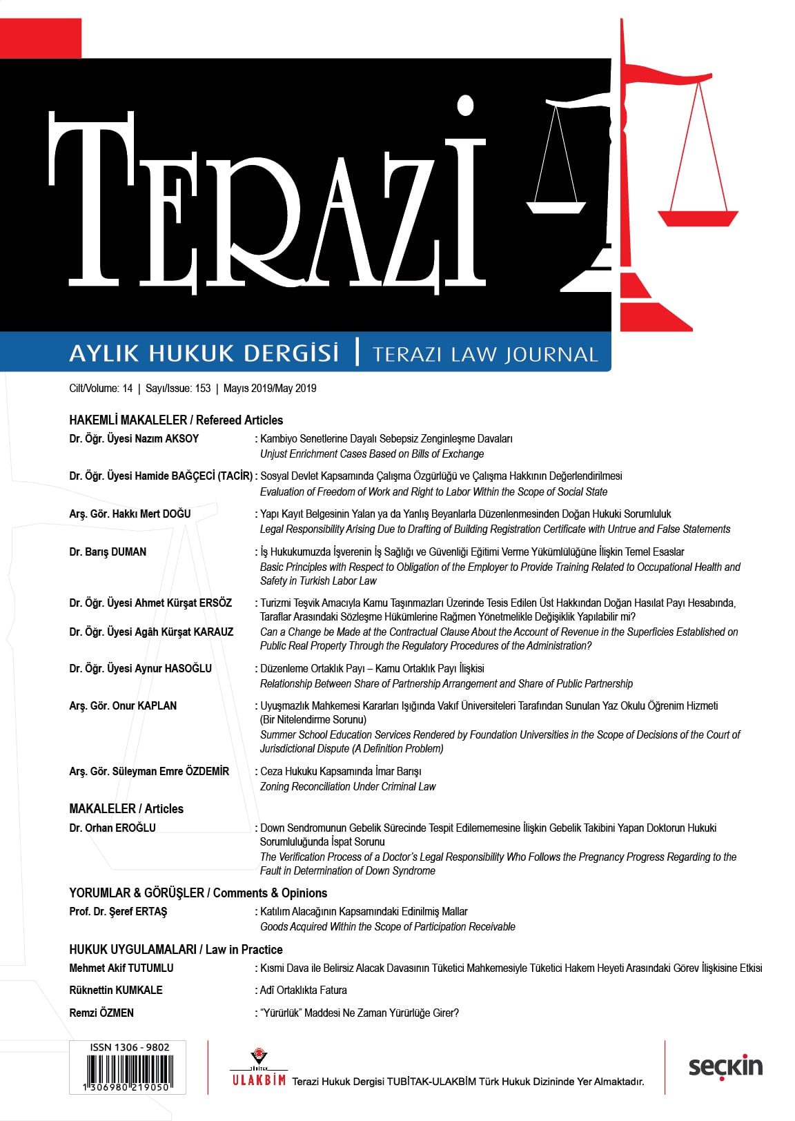 Terazi Aylık Hukuk Dergisi Sayı: 153 Mayıs 2019