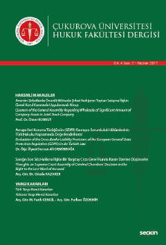 Çukurova Üniversitesi Hukuk Fakültesi Dergisi Cilt:4 Sayı:7 Haziran 2017 Prof. Dr. Ömer Korkut, Dr. Öğr. Üyesi Dursun Ali Demirboğa 