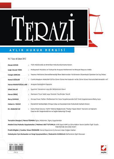 Terazi Aylık Hukuk Dergisi Sayı:66 Şubat 2012  Cemre Kocaçimen 