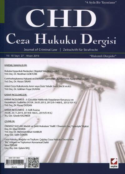 Ceza Hukuku Dergisi Sayı:27 –  Nisan 2015 Prof. Dr. Veli Özer Özbek 